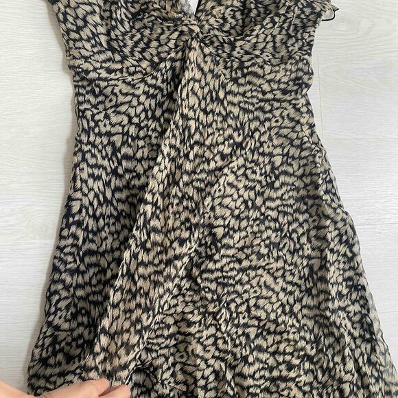 NWT Redux Y2K 100% Silk Flutter Sleeve Asymmetric Midi Dress Size 6 Forest Fairy - Picture 5 of 9